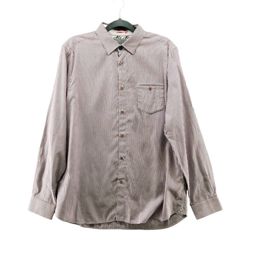 Ted Baker Long Sleeve Shirt Mens XL (5)‎ Cotton Mauve Purple White Striped